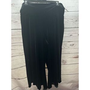 Black Velvet Wide Leg Cropped Pants, Soft‎ Comfortable Lounge, Casual